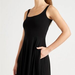 Quince Tencel Jersey Fit & Flare Dress in Black